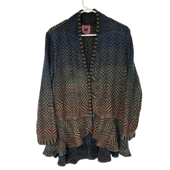 Patricia Palson Cardigan O/S Fiber Artist Hand-Woven Chenille Tail Spin Sweater - Picture 5 of 16